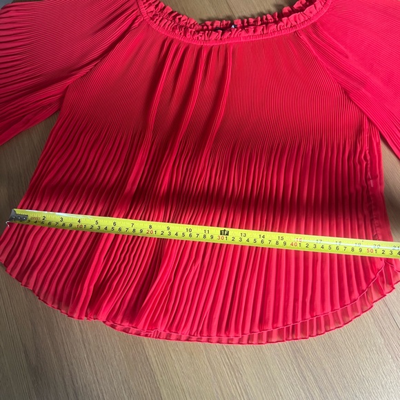 DEAL! $20! Zara Red Top Sheer Blouse Flirty Long Sleeve Pleated Off the Shoulder - Picture 5 of 6